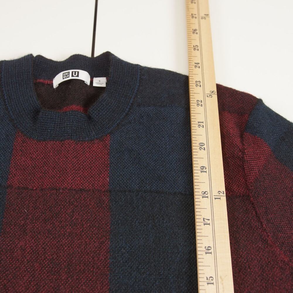Uniqlo U Crew Neck Check 100% Wool Pullover Red Blue Sweater Mens Sz S - Picture 4 of 7